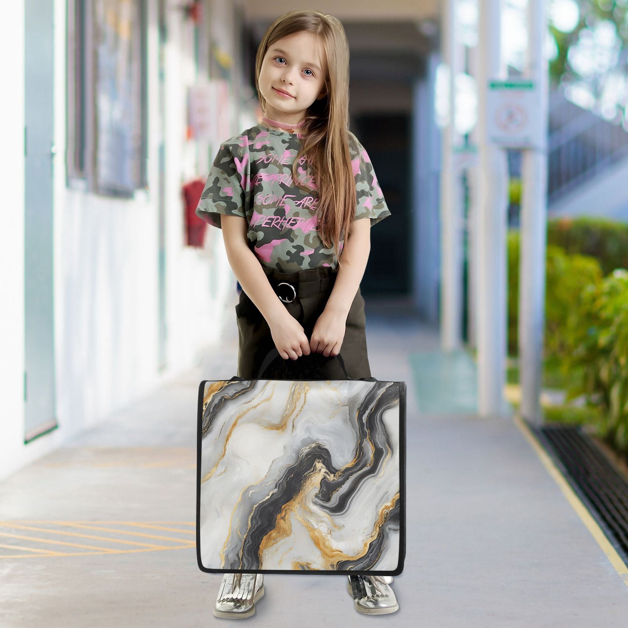 ALAZA Zipper Binder Golden Marble White 3 Ring Trapper Keeper File Folder Organizer Bag