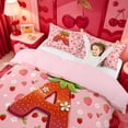 thumbnail image 3 of meiyoeat Strawberry Floral Monogram A Bedding,3D Cartoon Cute Fruit Duvet Cover Full For Girl,Pink Reversible,3pcs,1 Duvet Cover and 2 Pillowcases, 3 of 6