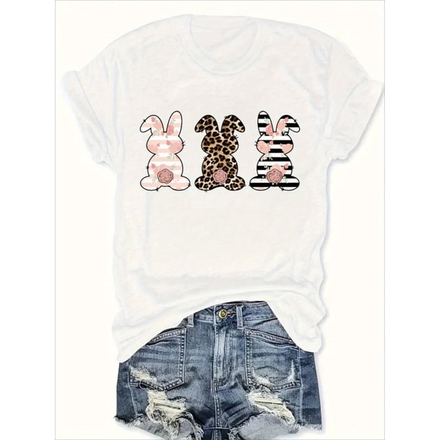 Camiseta de manga corta con estampado navideño y cuello redondo para mujer, moda actual