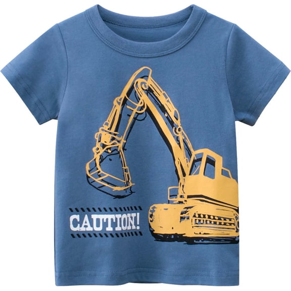 Boys Shirt Size 2-3Y Youth Construction Vehicle Print Short Sleeve Crew Neck Summer Kids Tee Boys Clothes