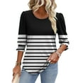 thumbnail image 5 of SOOMLON Womens 3/4 Sleeve T Shirts Petite Tunic Cotton Stretchy Tops Casual Round Neck Shirts Funny Striped Print T Shirts 2025 Trendy Spring Summer Ladies Tops Loose Fit Outfits Pullover Black M, 5 of 8
