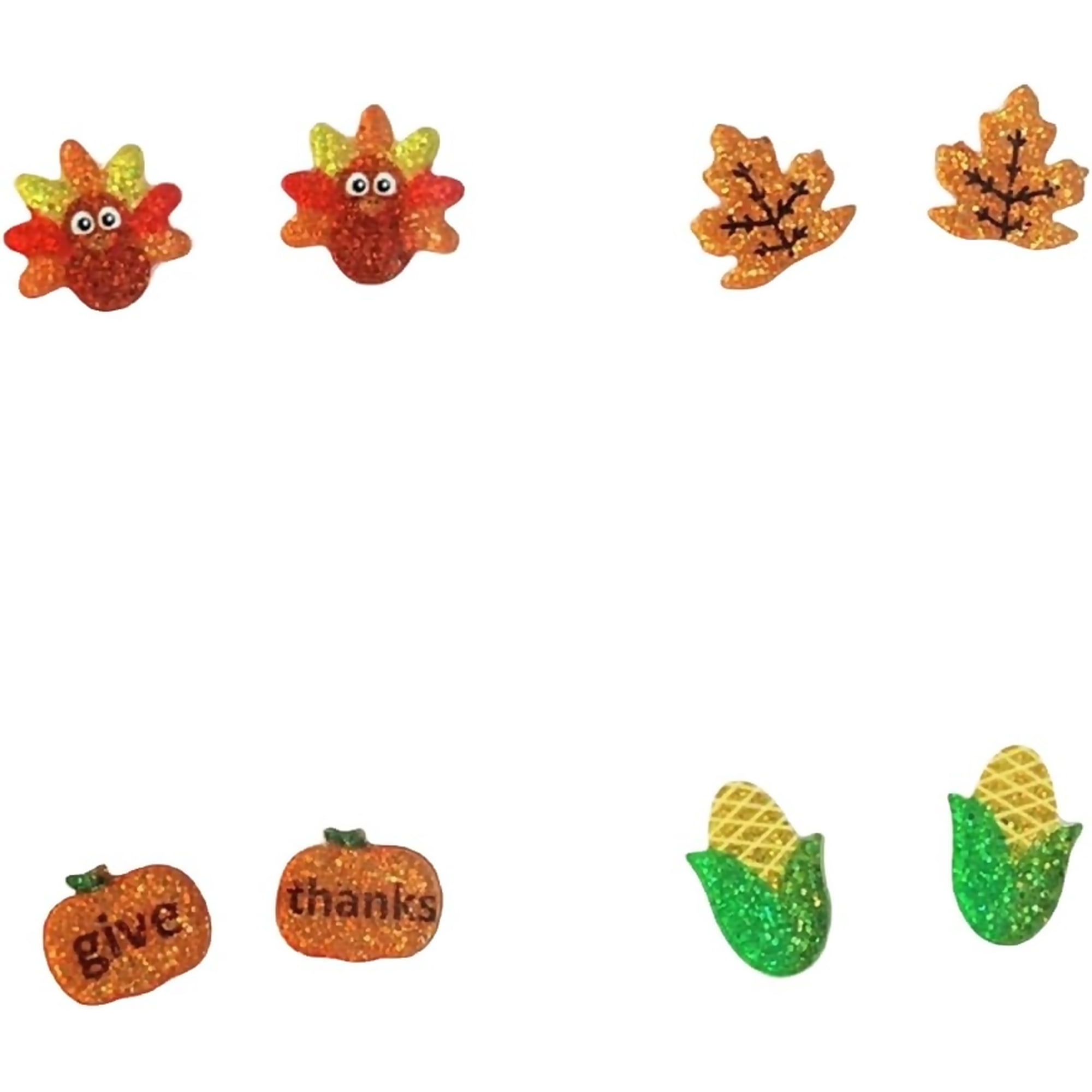 Zephyriana 4 Pairs Cute Thanksgiving Stud Earrings Autumn Turkey Pumpkin Corn Maple Leaf Glitter Acrylic Earrings for Women Fall Holiday Jewelry Gifts