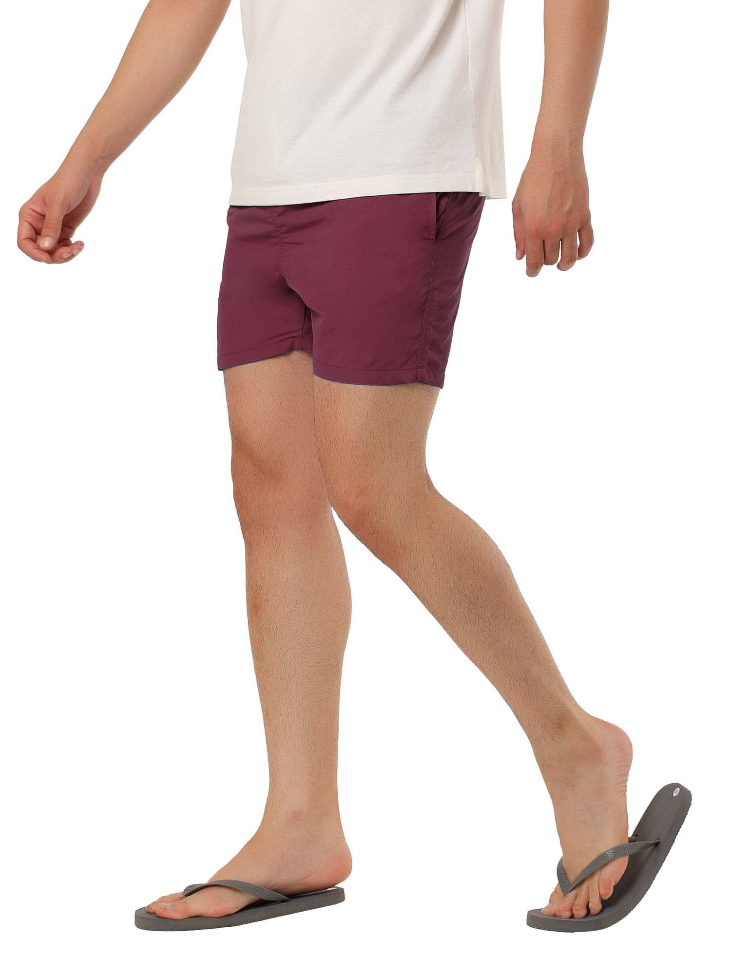 INSPIRE CHIC Father's Day Men's Shorts Summer Beach Shorts Solid Mesh Lining Drawstring Waist Swim Shorts 36 Burgundy