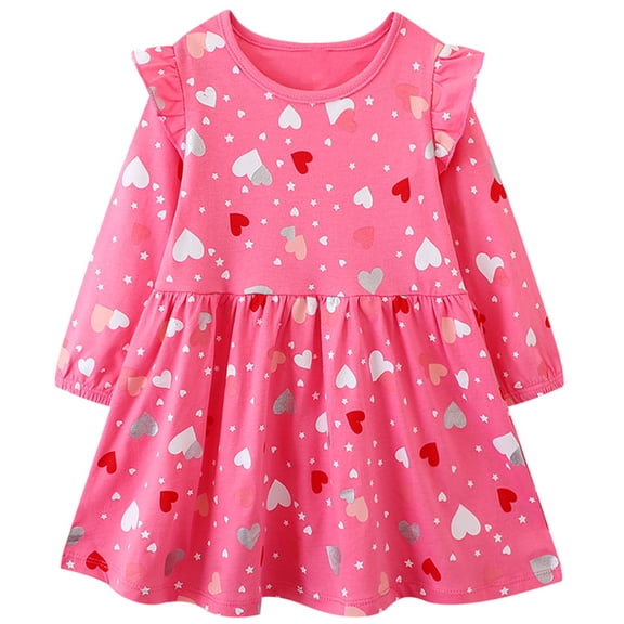 Rimyaw Toddler Girls Dresses Cotton Ruffle Sleeve Heart Valentines Day Casual Outfit Sundress Clothes 4T