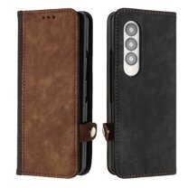 ELEHOLD for Samsung Galaxy Z Fold 3 2021 7.6" Wallet Case with Detachable Wrist Strap Handbag, Luxury PU Leather Flip Soft TPU Built-in Magnetic Card Slots Kickstand Function Shockproof Case,Brown