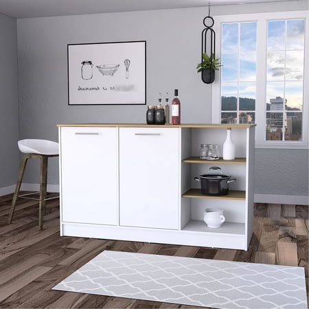 Stylish White And Ash Kitchen Island With Plenty Of Storage Prep Space Cart 59-inch Width For Spacious Area