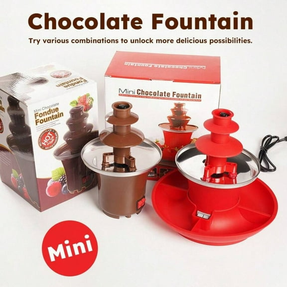 Mini Electric Stainless Steel Chocolate Fountain with Tray - Melts Cheese, Queso & Candy | Perfect for Parties, Family Gatherings, Weddings & Cooking Enthusiasts