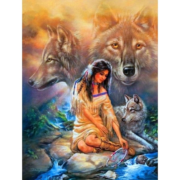 Cuadros Decorativos Kits de pintura de diamante 5D DIY Cuadro de mosaico de lobo de taladro redondo completo (X694) DQrwqpou Nuevos Originales