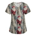thumbnail image 2 of HaHaHappy Christmas Womens Scrub Plus Size V Neck Ugly Christmas Santa Print Scrub Tops Cute Short Sleeve Dressy Scrub Shirts Medical Uniform Nurse Nursing Workwear with Pocket Dark Gray 5XL, 2 of 4