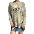 thumbnail image 1 of Y2K Long Sleeve Women T Shirts Patchwork Crochet Knit Crop Top Hollow Out Ribbed Pullover Jumper Tops Streetwear, 1 of 10