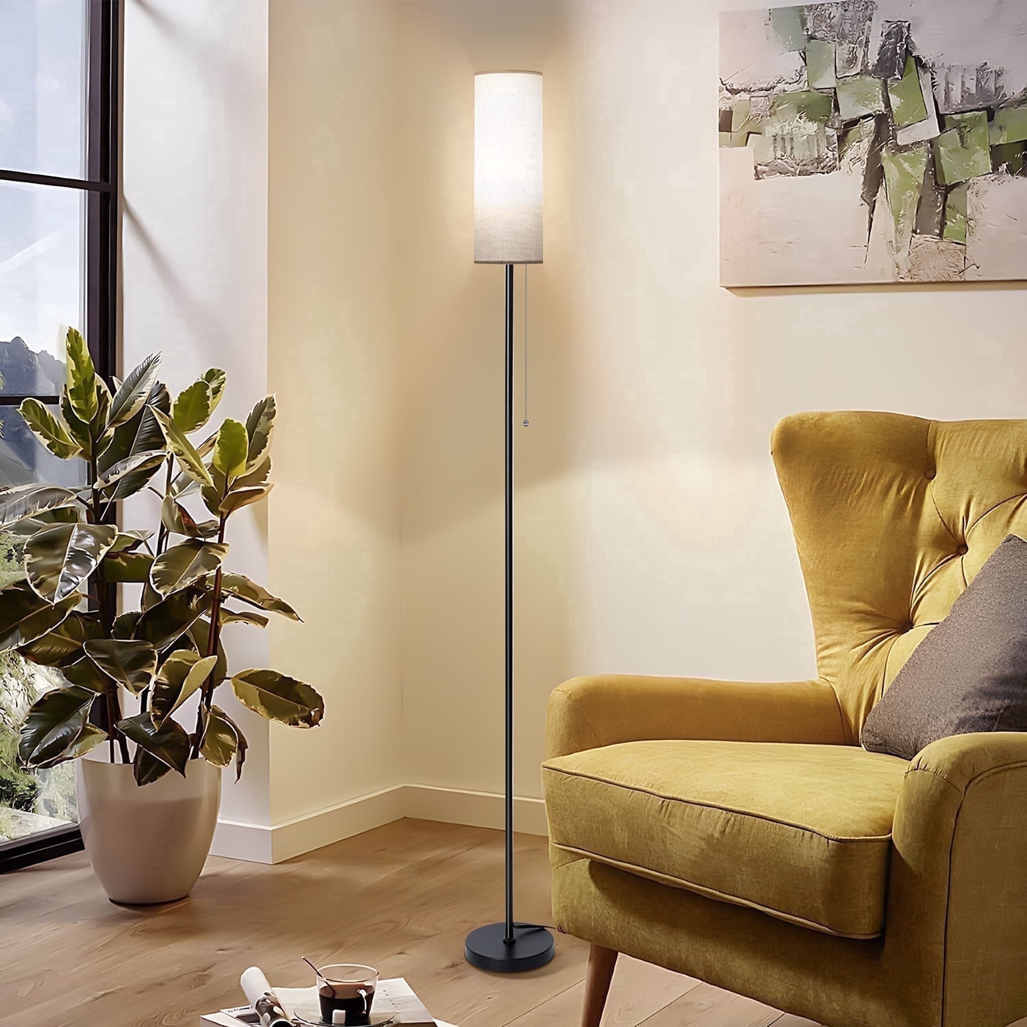 Coliware Floor Lamp, Modern Standing Lamp with Lampshade, Tall Reading Pole Lamp for Living Room Bedroom Office
