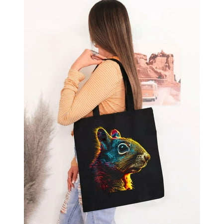vintage Squirrel Artwork - Portrait Colourful Animal Squirrel Tote Bag-TH36806