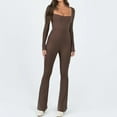 thumbnail image 2 of Women's Stretchy Long Sleeve Square Neck Jumpsuits Solid Outfits Clubwear Rompers Jumpsuits Bootcut Flare Pants, 2 of 7