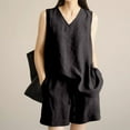 thumbnail image 4 of NMMUED 2 Piece Sets for Women Summer Short Sets for Women Linen Two Piece Set Women Tank Top and Shorts Set Women Gauze Sets for Women 2 Piece, Black L, 4 of 9