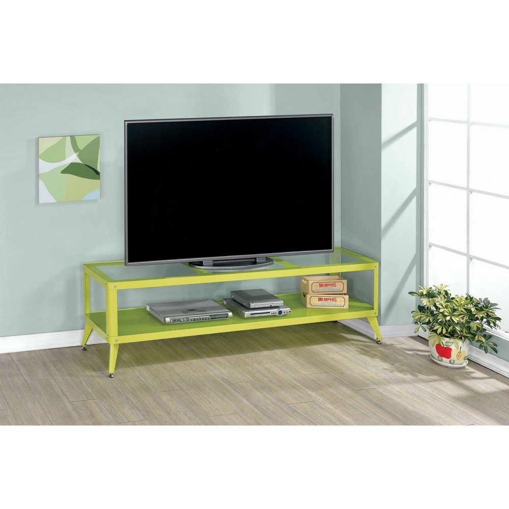 Furniture of America Lehman Contemporary Glass Top TV Stand, 72", Green