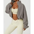 thumbnail image 3 of Women's Full Zip Fleece Short Jacket Warm Winter Long Sleeve Stand Collar Sherpa Crop Coat, 3 of 5