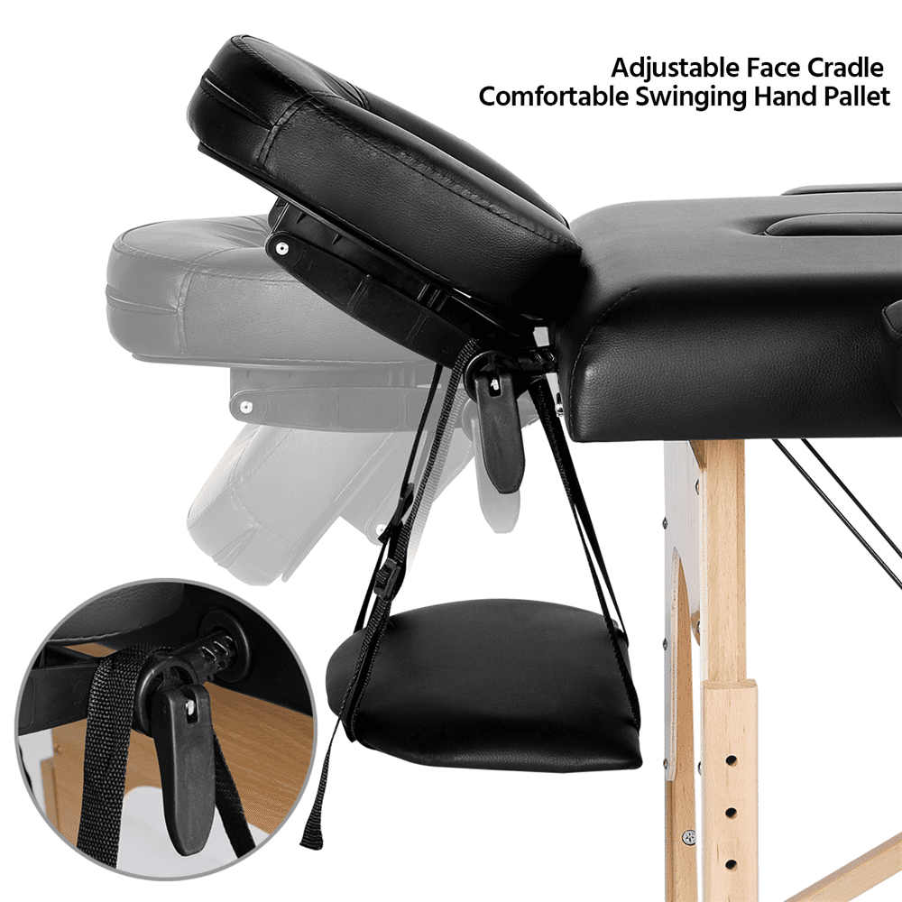 Renwick Adjustable Folding Wooden Massage Table, 84" x 32.3", Black