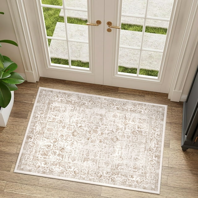 BERTHMEER 2'x3' Small Area Rugs for Entryway Doorway Entrance Bedroom Kitchen Dorm Vintage Non Slip Washable Oriental Traditional Rugs,Brown