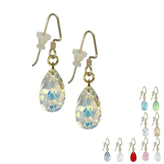 Austrian Crystal 16mm Teardrop Earrings With 14K Gold Filled Earwires - Aurora Borealis AB