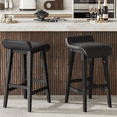thumbnail image 3 of Bar Stools Set of 2/4, 26" Upholstered Counter Height Bar Stools with Low Back & Footrest – Faux Leather Kitchen Counter Chairs – Black / Brown / Dark Green, 3 of 7