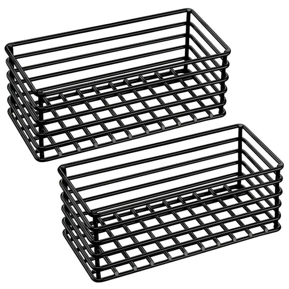 2 Pcs Iron Square Storage Baskets for Office Desktop Organization, Black Metal Tea Bag & Sugar Caddy, Compact Tea Organizers, Stackable Design for Coffee Stations and Small Spaces