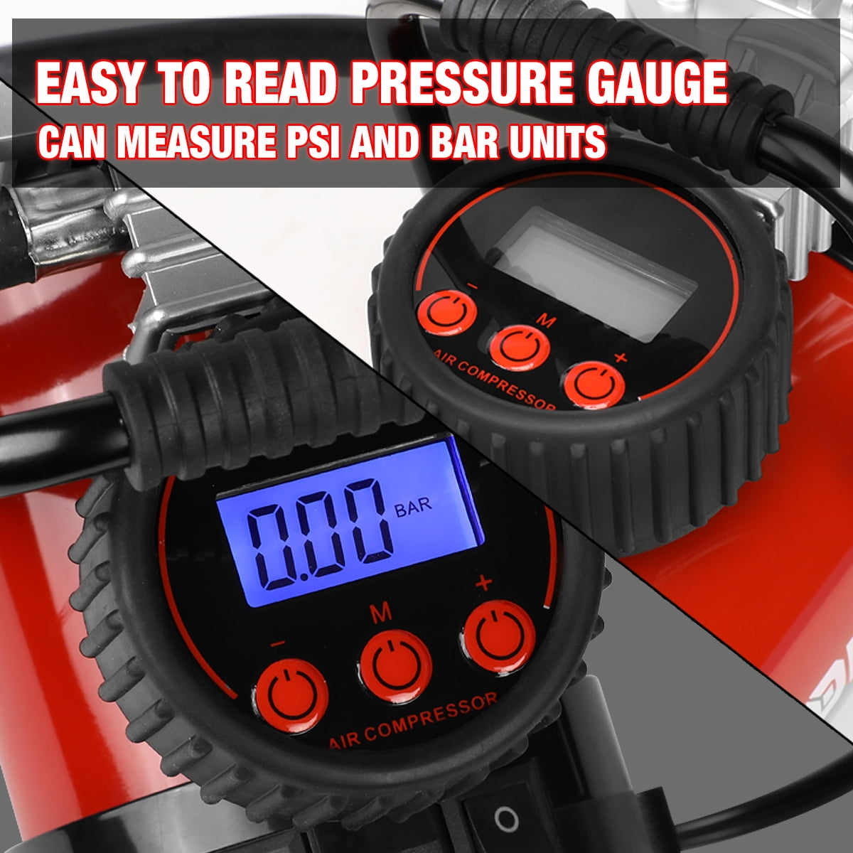 12 V 125 PSI LED Flash Light Air Pump Portable Air Compressor Inflator for Cars, Bikes and Balls