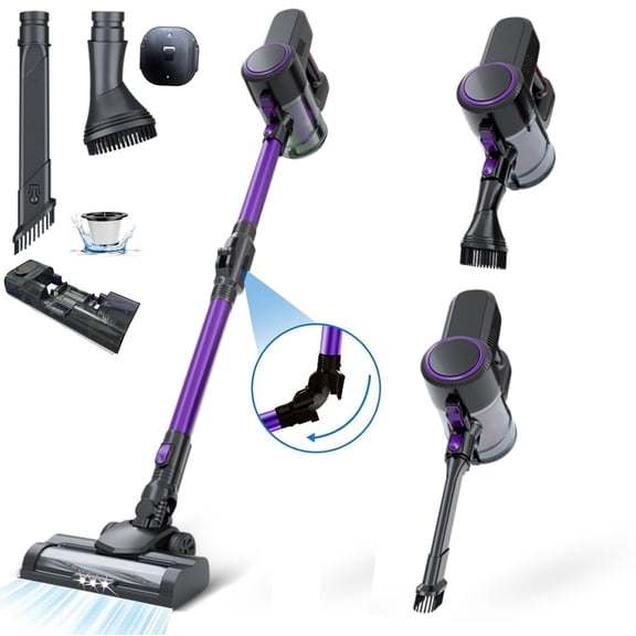 SUSUZI Cordless Vacuum Cleaner, 30KPa Powerful Stick Vacuum with HEPA Filter, Lightweight Rechargeable Vacuum for Pet Hair Hardwood Floors Carpet Tile, LED Flexible Head Home Cleaning