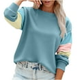 thumbnail image 2 of Craaazy Womens Shirts Color Block Crewneck Long Sleeve Casual Sweatshirt Ribbed Trim Pullover Gifts For Women, 2 of 8