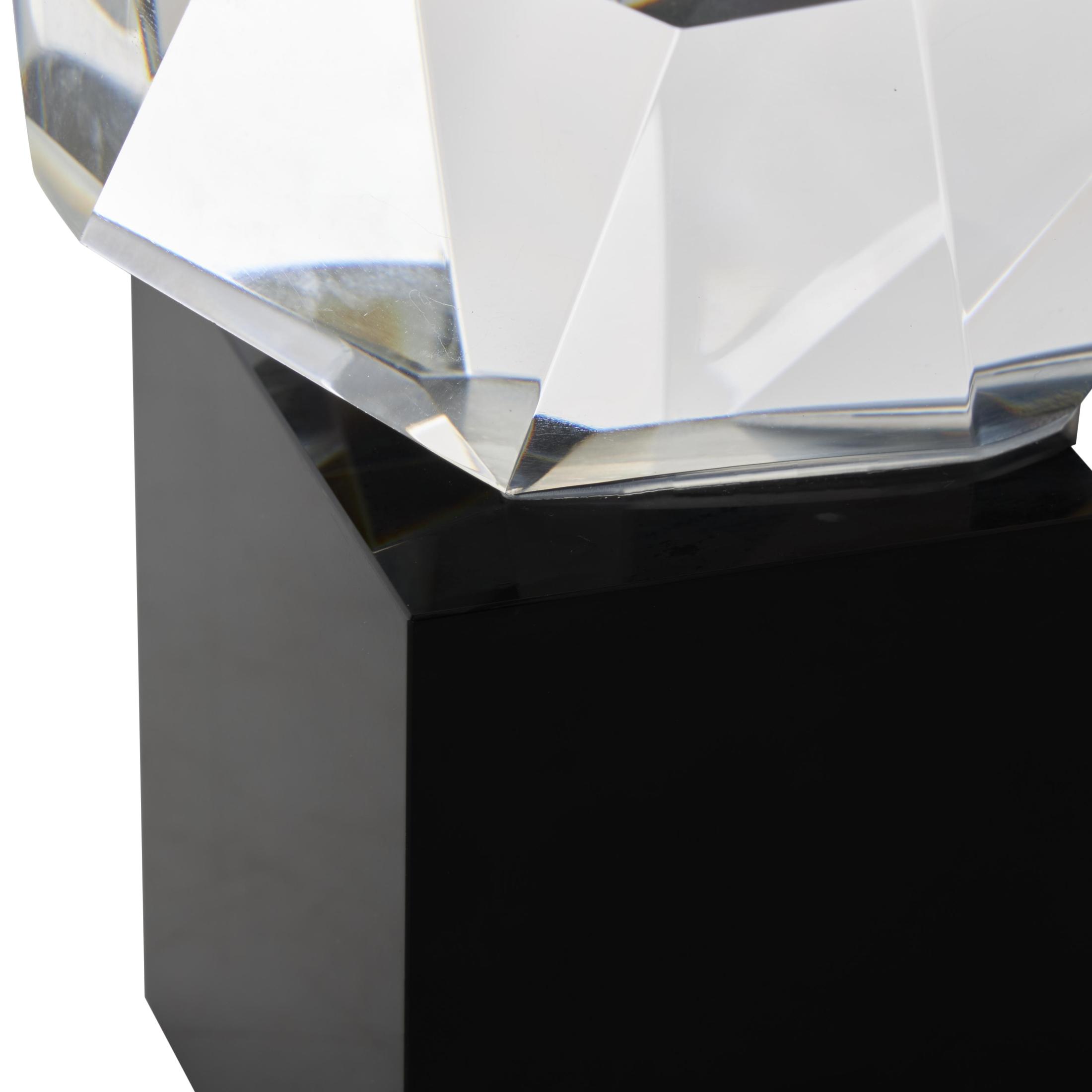 4" x 7" Clear Glass Cut Stone Inspired Geometric Sculpture with Black Base, by DecMode
