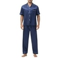 thumbnail image 2 of lmcalzta Mens Satin Silk Pajamas Sets Short Sleeve Sleepwear Button-Down Pjs Sets 2 Piece Loungewear with Pockets, 2 of 5