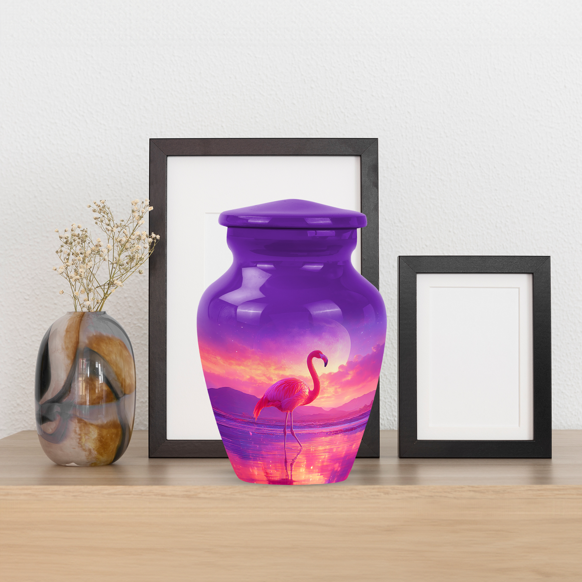MUKTIVE Flamingo Decorative Urns for Human Ashes Adult Male and Male, Funeral Moon Burial Urns for Human Ashes Adult Cremation, Holds 3 Cubic, Remembrance for Dad, 3 Inch