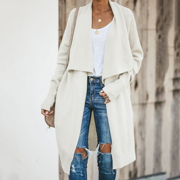 NSLGXD Knee Length Sweater Cardigans for Women Long Sleeve Knitwear Winter Turn-Down Collar Coat Jackets