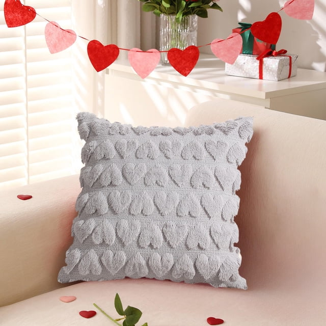 Xihbxyly Funda de Cojín para San Valentín, Suave Lana Sintética, Cremallera Oculta, Estampado de Corazón Rojo, Cómoda Decoración para Sofá, Acogedora Sala de Estar, 45 X 45 Cm.