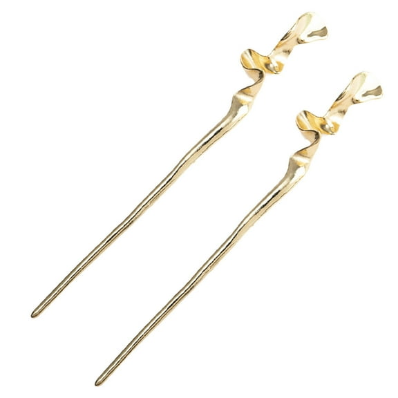 UPGRATOR Hair Accessory Women 2Pcs Chinese Hairpin with Irregular Shape Golden Color 6.7X0.7X0.2in