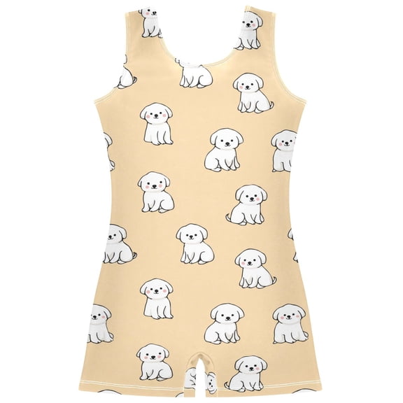 Gymnastics Leotard Sleeveless Cute Little Dog Stretchy Dance Bodysuit Breathable Athletic Ballet Yoga Outfit for Ages 3-14