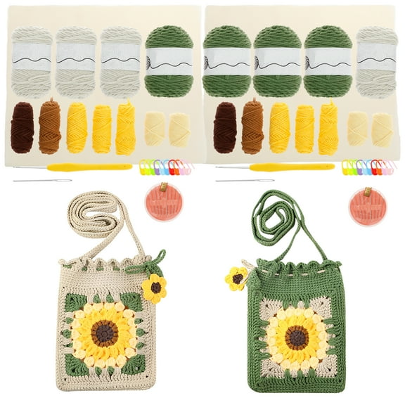 Crochet Bag Starter Kit Complete Sunflower Shoulder Bag Crochet Set with Hooks Yarns DIY Knitting Crafts for Adults Beginners