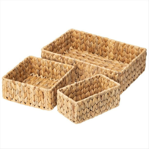 Paquete de 3 Cestas de Mimbre para Organizar, Cestas de Almacenamiento Grandes y Pequeñas, Cestas Tejidas A Mano.
