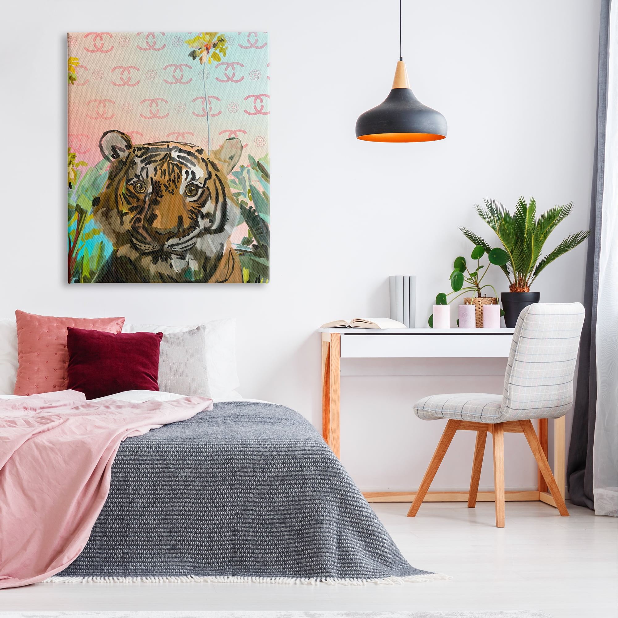 Stupell Industries Glam Tropical Tiger Animals & Insects Painting Gallery Wrapped Canvas Print Wall Art, 36 x 48