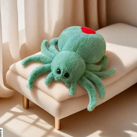 Green Spider Plush Spider Stuffed Animals Toy Cute Spiders Plushie 9.8inch Huggable Jumping Spiders Toy Adorable Pillow Doll for Boys Girls Halloween Decor