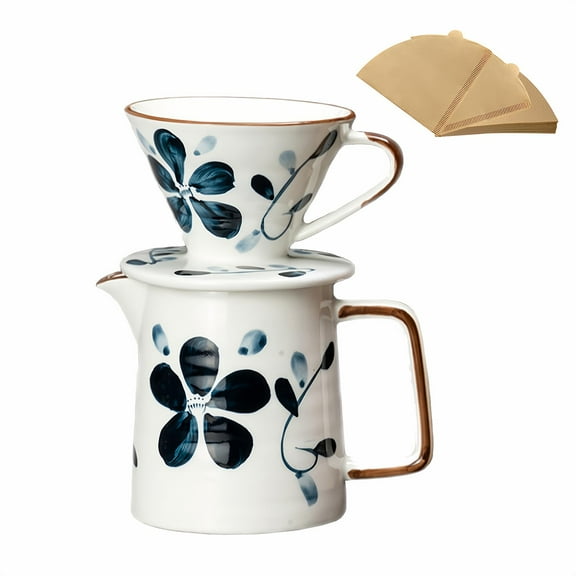 Ceramic Pour Over Coffee Maker Set with 100 Count Paper Filters