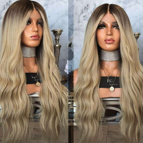 DOPI Women's Fashion Front lace Wig Gray Synthetic Hair Long Wigs Wave Curly Wig(2Pack)