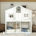 thumbnail image 2 of Bellemave Twin over Twin House Bunk Bed with Roof and Door Twin Low Bunk Bed with Windows and Window Box Wooden Montessori Bunk Bed Floor Bunk Bed, White, 2 of 11