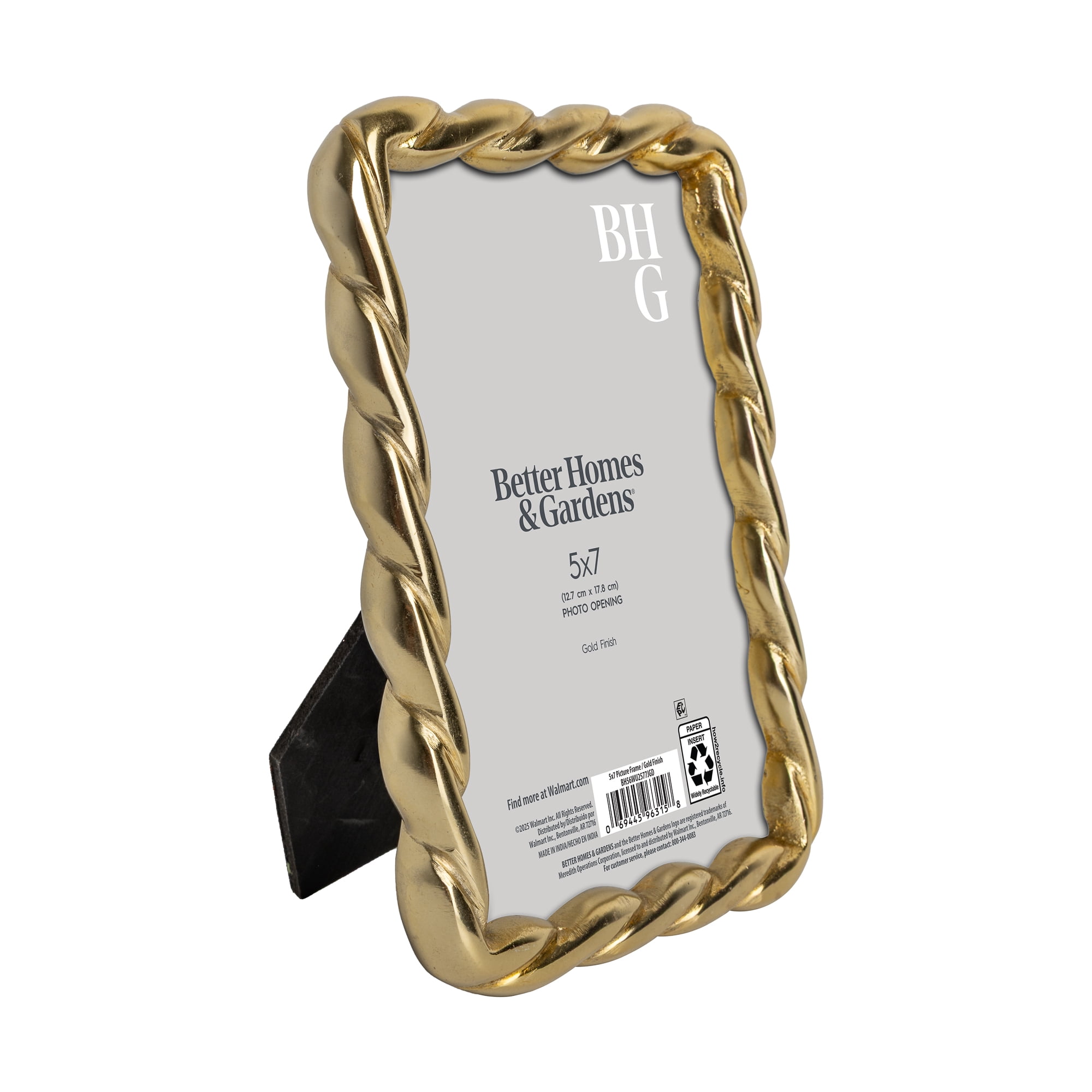 Better Homes & Gardens 5x7 Picture Frame – Gold Rope Metal Tabletop Photo Frame