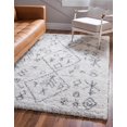 thumbnail image 1 of Unique Loom Rabat Shag Collection Modern Tribal Moroccan Inspired Plush & Soft Nomad Design Area Rug, 8 ft x 10 ft, Pure Ivory/Gray, 1 of 2