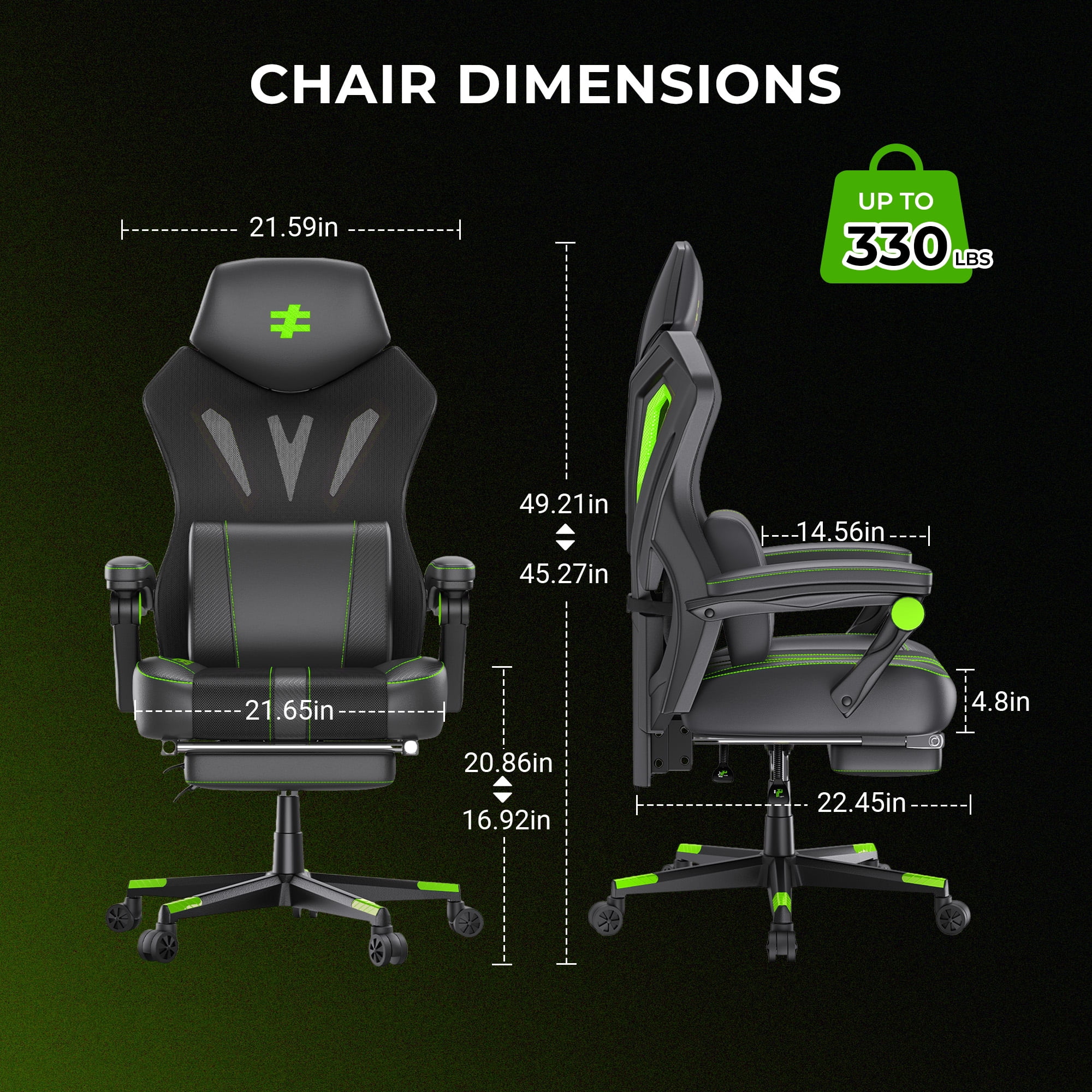 Seenda Massage Gaming Chair, Computer Chair with Mesh Back, Ergonomic Office Chair with Footrest, Reclining Game Chair with Adjustable Headrest and Lumbar Support for Gaming and Office