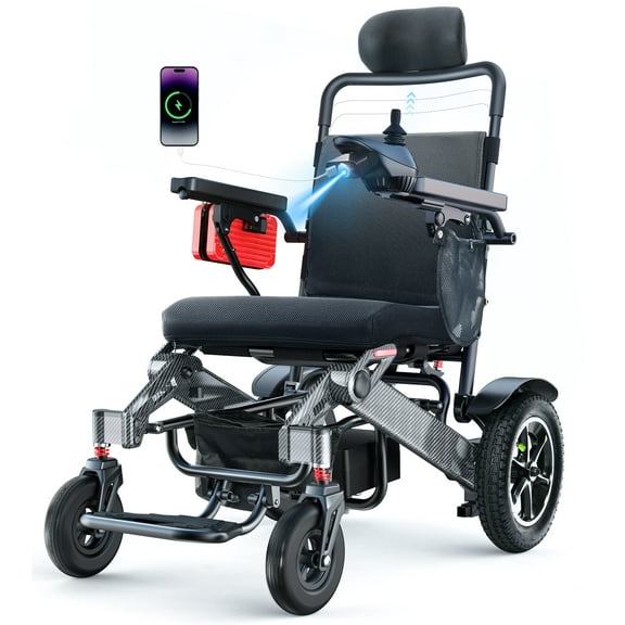 Nguyen Quach 30mi Reclining Electric Wheelchair with Headrest for Adults Seniors, 330lb Capacity, B
