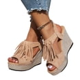 thumbnail image 5 of Viluyesy Womens Platform Sandals, Fashion Tassel Ankle Strap Peep Toe Thick Sole Wedge Dressy Shoes Khaki US5.5, 5 of 7