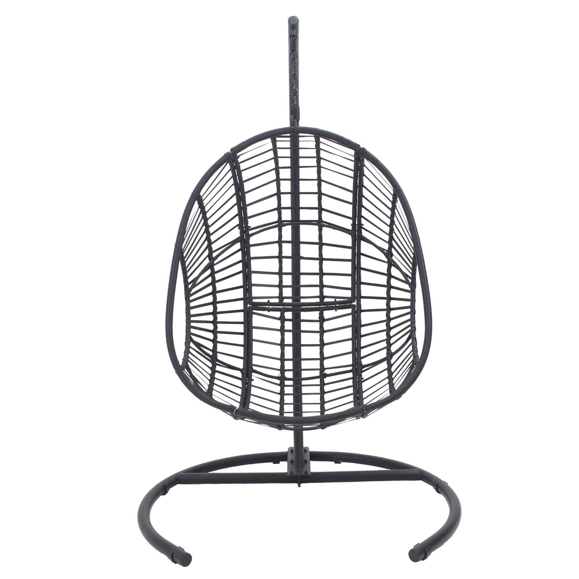 Extra Wide Hanging Egg Chair with U Base & Stand, 400 lb Capacity Patio Swing Chair with 8-Inch Thick Cushion, Weatherproof PE Rattan + Waterproof Cover for Garden, Black