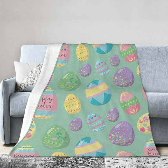 SPXUBZ Happy Easter Throw Blanket - Easter Day Colorful Eggs Flannel Blanket Flowers Spring Soft Blanket
