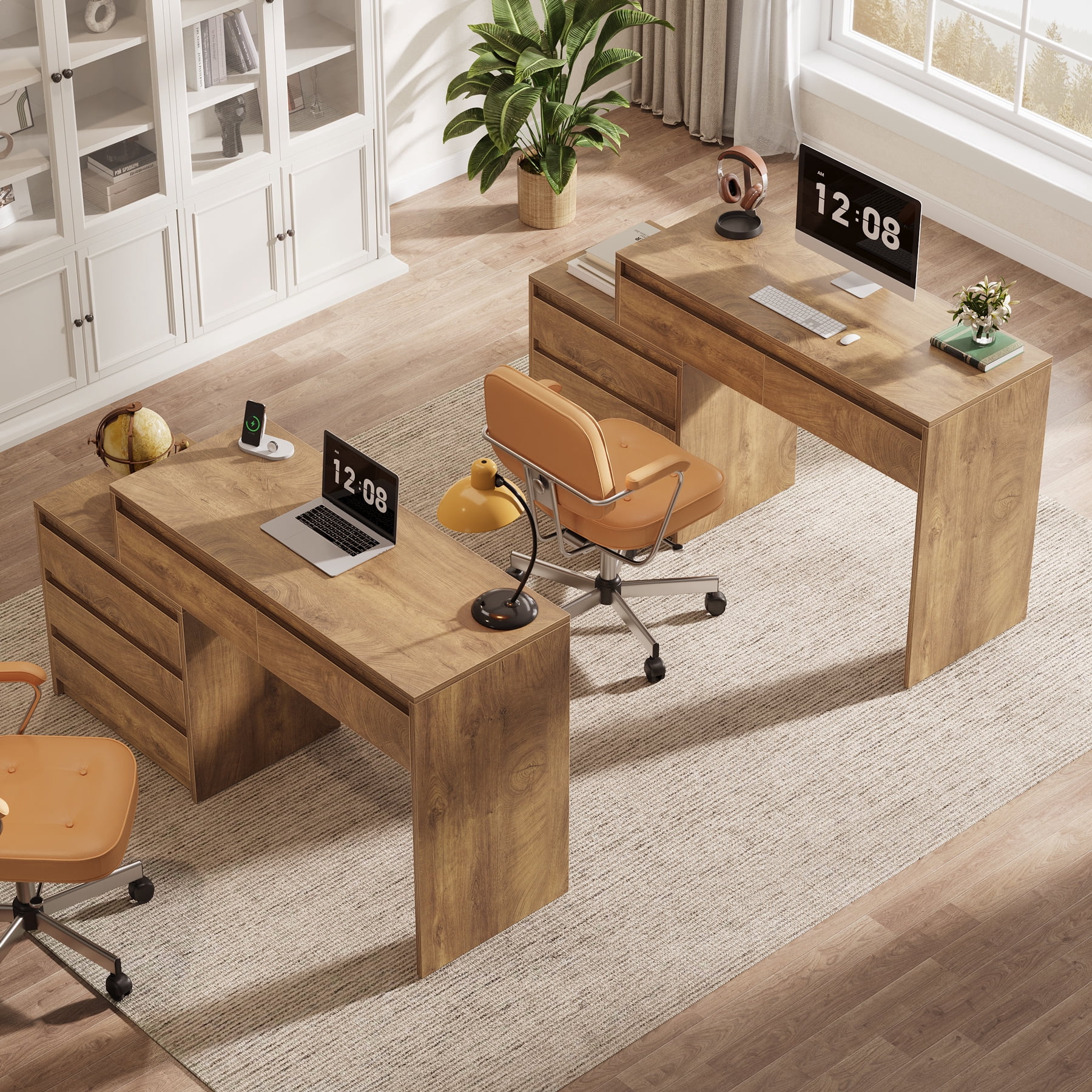 Tribesigns Home Office Computer Desk with 5 Drawers, 63" Executive Desk with 3-Drawer File Cabinet